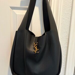 Inspired Black Hobo Bag with Gold Accent